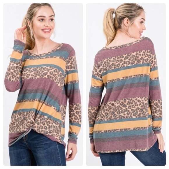 Leopard Print Color Block Tunic Top - Picture 1 of 4